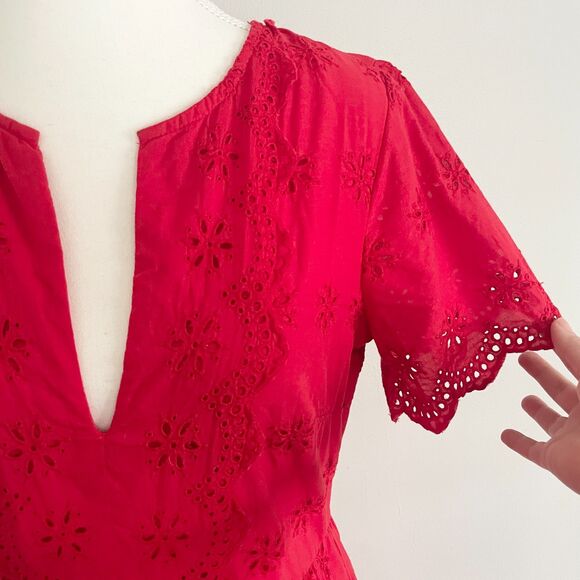 Madewell Scalloped Eyelet Midi Dress in Red - Size 4 (Orig. $150) 100% Cotton - Picture 2 of 4